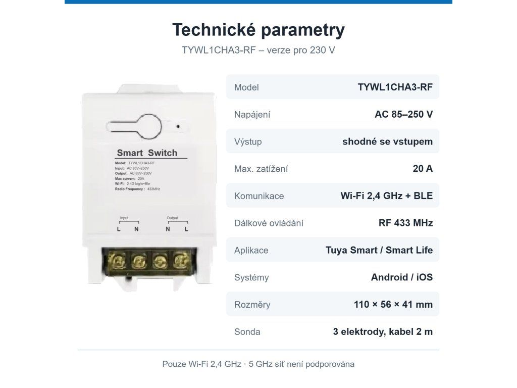 Technické parametry ovladače TYWL1CHA3-RF