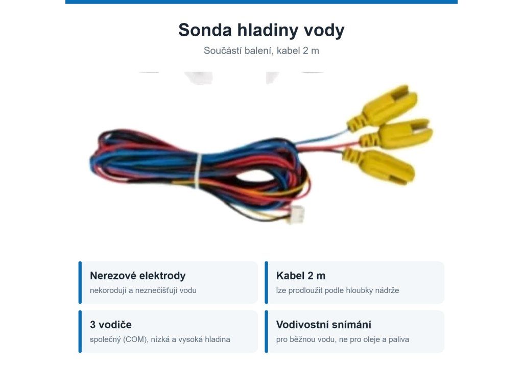 Sonda hladiny vody s nerezovými elektrodami a kabelem 2 m