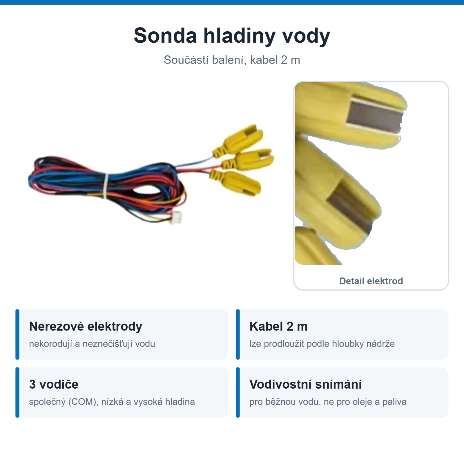 Sonda hladiny vody s nerezovými elektrodami a kabelem 2 m