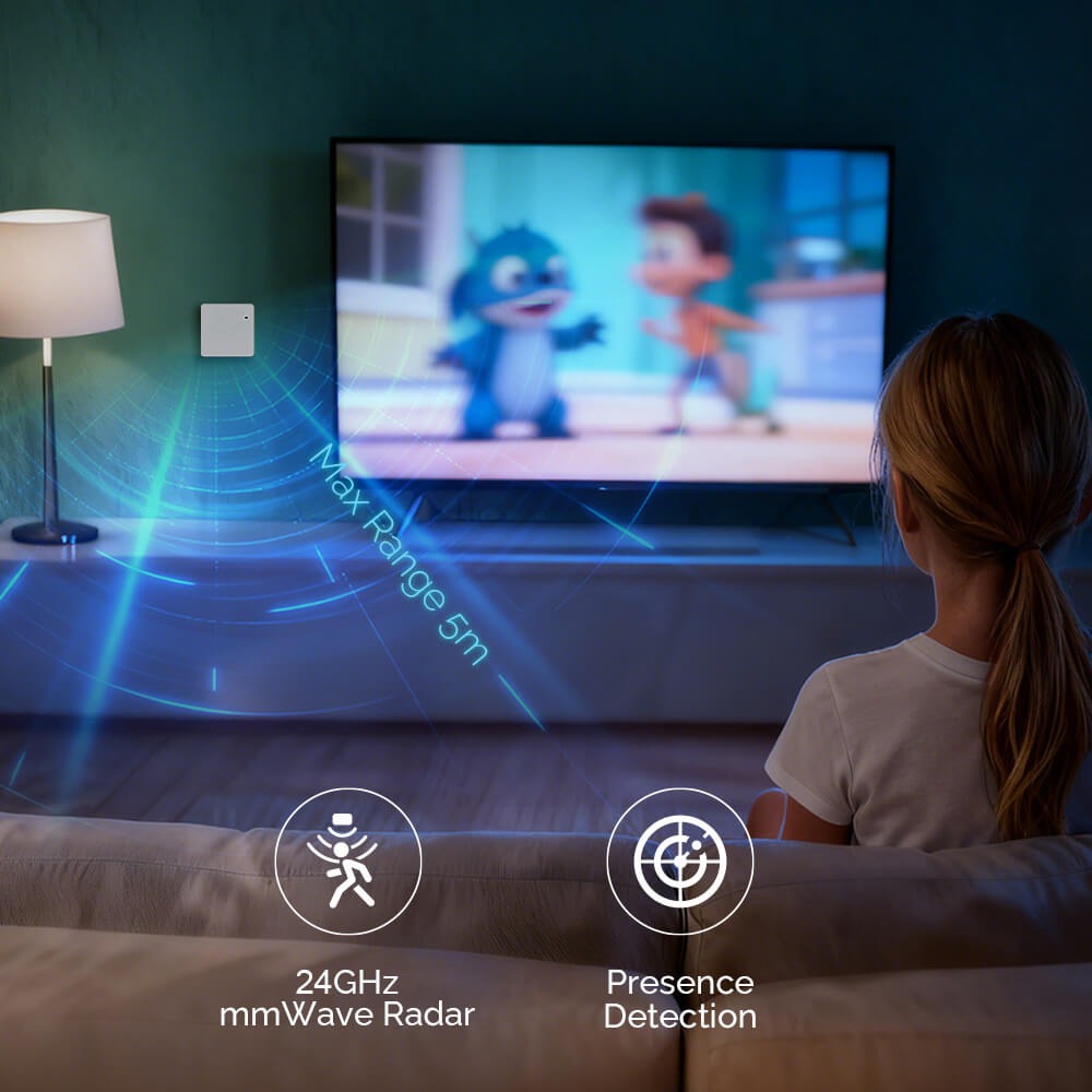 Senzor eMotion Air hlídá přítomnost osob v obývacím pokoji
